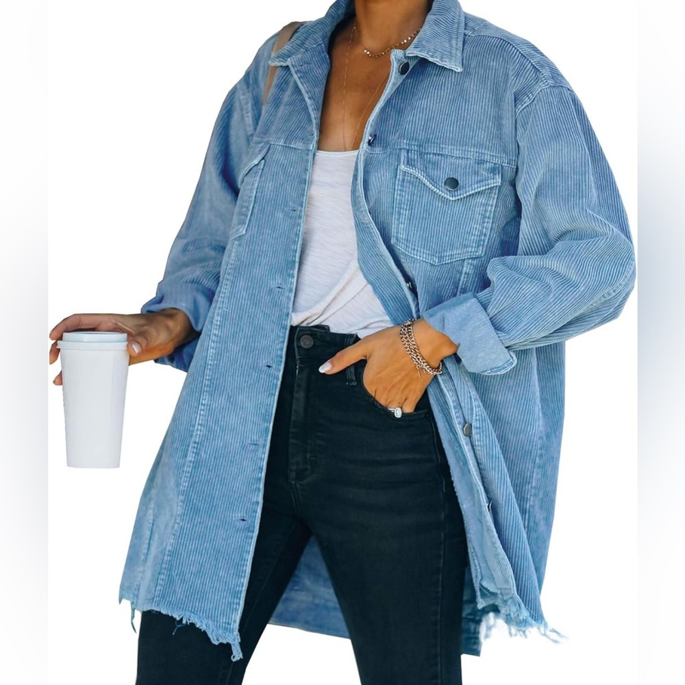 Oversized button down corduroy shirt jacket